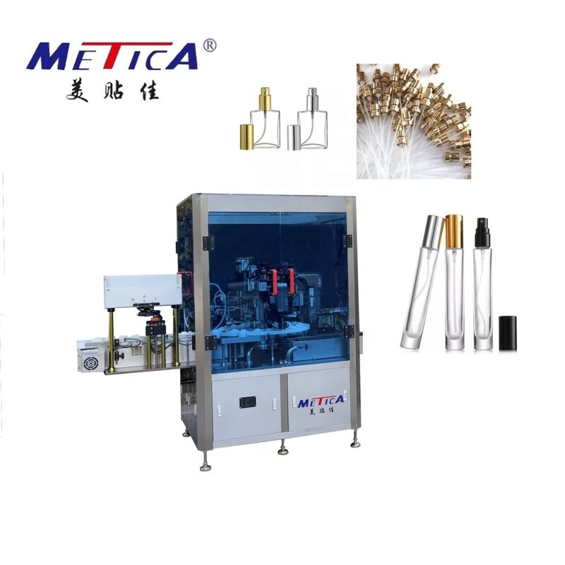 Entry-Level Otomatis Botol Parfum Pengisian Crimping Label Line 1200-1800BPH 2-Head Fill Single Crimp